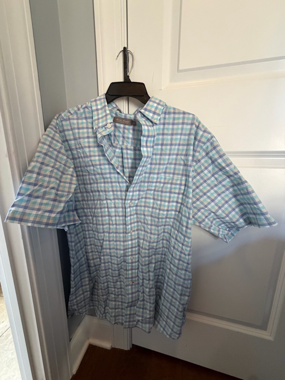 Daniel Cremieux Light Blue & White Plaid Short-Sleeve Button-Down Shirt